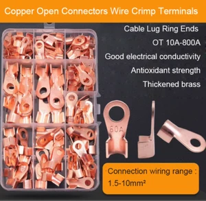 Copper Open Connectors Wire Crimp Terminals Cable Lug Ring Ends OT 10A-800A - Picture 1 of 50