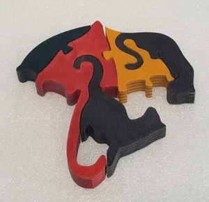 Vintage 1987 Wooden Cat Puzzle Handmade in England Carol Leith  - Picture 1 of 7