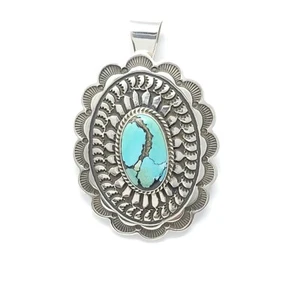 Andy Cadman Handmade Navajo Sterling Silver Concho Pendant Nevada Turquoise - Picture 1 of 7