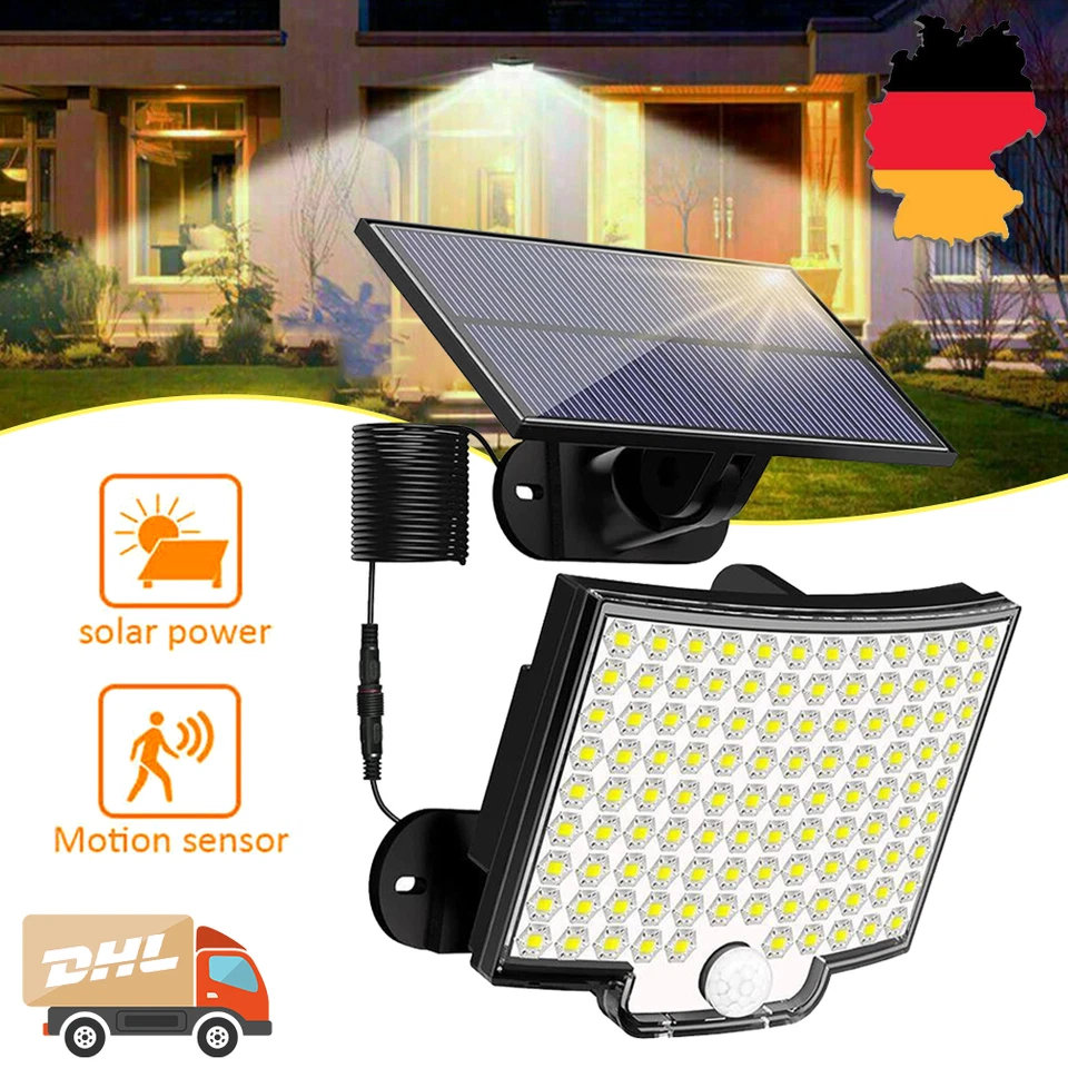 LED Solarleuchte Solarlampe Außen Fluter Sensor Strahler Mit Bewegungsmelder DE - Bild 1 von 4