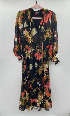 Vince Camuto Maxi Dress Womens Large Black Floral Smocked Waist Cottage Core NWT - Image 1 of 4