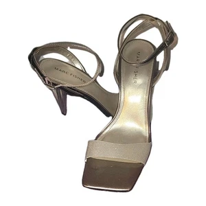 Marc Fisher Women Breta Heeled Sandals Size 7.5 Silver Gray Ankle Strap - Picture 1 of 9