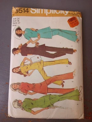 Vintage 70's Simplicity 9514 Sewing Pattern Tunic Pants FF 36" Bust High Waisted - Image 1 of 3