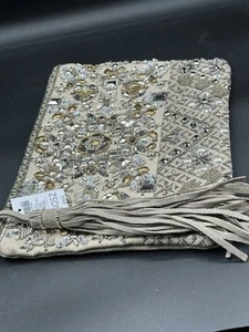 Chico's GOLD SILVER MULTICOLOR BEADED EMBROIDERED CANVAS HANDBAG CLUTCH. NWT - Picture 1 of 8