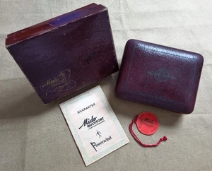 Mido seltener Vintage Bausatz Leder Uhrenbox weinrot Umkarton mit Booklet und Etikett - Bild 1 von 18