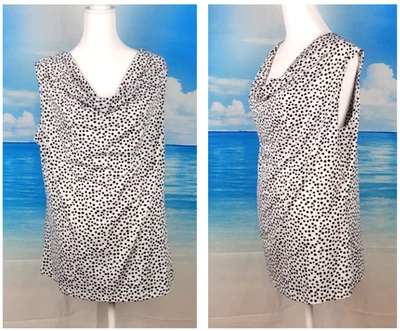 NEW DIRECTIONS Womans Top White Black Polka Dot Waterfall neck shirt STRETCH XL - Image 1 of 4