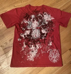 VTG Archaic Affliction T Shirt Men Sz XL Red Black Skull Graphic Grunge Tee Y2K - Picture 1 of 9