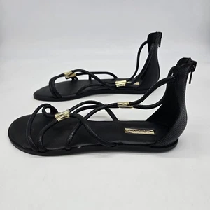 Scarpe Aldo donna misura 8,5 sandali bassi neri con cinturino accenti oro zip sul retro - Foto 1 di 7