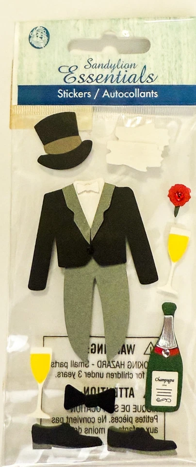 Pegatinas 3D Sandylion - Novio. Boda. Esmoquin. Champagne. Sombrero de copa.  Foto 1 de 1