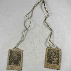 Vintage katholisches braunes Skapulier Jungfrau Maria Unsere Liebe Frau vom Berg Karmel/St. Simon Stock - Bild 1 von 4