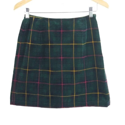 Mini-saia vintage de veludo verde tamanho 6 anos 90 xadrez de Natal tartan linha A - Imagem 1 de 4