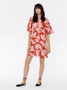 Diane Von Furstenberg Arlene Silk Blend Mini Dress Ruffle Red Floral Womens Sz L - Picture 1 of 11