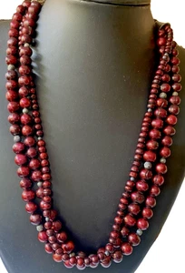 Collar de 3 hilos vintage de plata de ley 925 con perlas rojas arándano genuino - Imagen 1 de 10