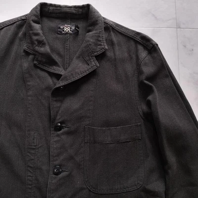 RRL Stevens Sports Coat Cotton Striped Herringbone Fall Winter Gray L Vintage - Image 1 of 4