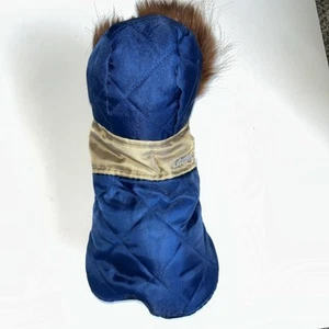 Eddie Bauer Dog Coat/Jacket Blue & Tan, Fleece Lined Size Small Faux Fur Hood - Picture 1 of 7
