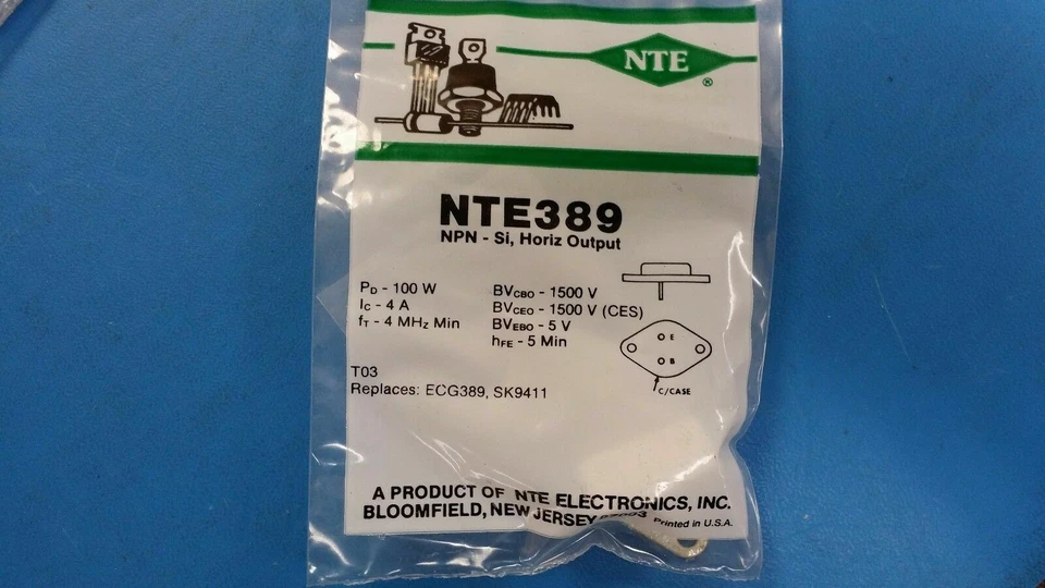 (1 PC) NTE389, ECG389, SK9411, NPN Transistor, Horizontal Output - Image 1 of 1
