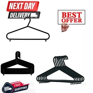 25 Plastic Hanger Black Coat Hangers Adult Coathanger Strong Clothes Trousers UK - Picture 1 of 6