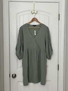 Madewell NWT Women’s M Sage Green Gauze Faux Wrap Empire Waist Dress - Picture 1 of 9