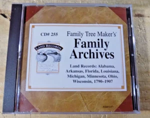 FAMILY TREE MAKER CD #255 Archivio Famiglia LAND RECORDS AL AR FL LA MI MN OH WI - Foto 1 di 3
