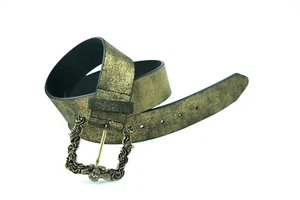 Cinturon de piel natural para mujer. Talla 85. Ancho 4cm. Color oro viejo. - Imagen 1 de 3