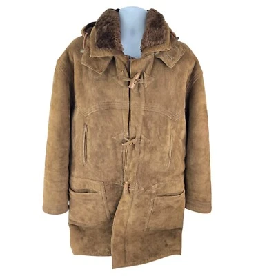 Hide Society Men's Heavy Shearling Suede Sheepskin Duffle Hooded Coat 42 M / L - Image 1 of 4