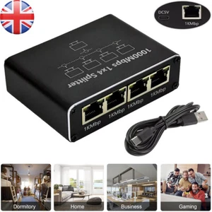 RJ45 Gigabit Ethernet Splitter 1000Mbps LAN Network Internet 1 to 4 Port Adapter - Afbeelding 1 van 11