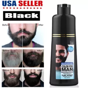 200ML Men 2-in-1 Beard Mustache Natural Hair Color Shampoo Permanent Black Dye - Picture 1 of 19