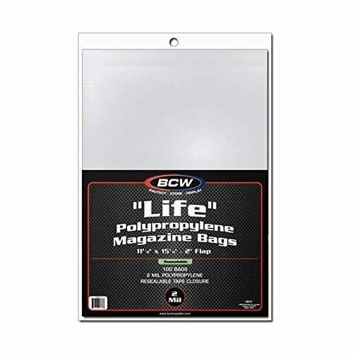BCW Resealable Life Magazine Bags - Clear, 11 1/8 in. x 14 1/4 in., Pack of 100 Bags