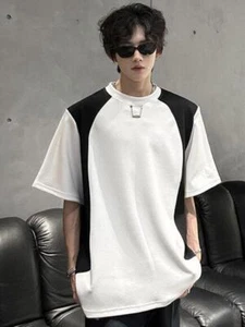 Fashion Men's Youth Short Sleeve Loose Color splicing Shoulder pads T-shirt size - Picture 1 of 11
