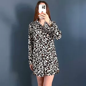 Ladies Next Leopard Print Long Sleeved Night Shirt Nightie Dress Size S, 8-10 - Picture 1 of 3