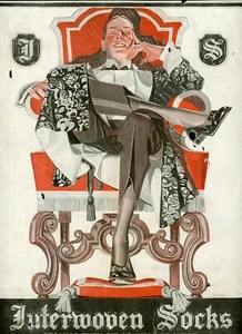 1921 Original Interwoven Socks Ad. JC Leyendecker. Smiling Young Man On Throne - Picture 1 of 2