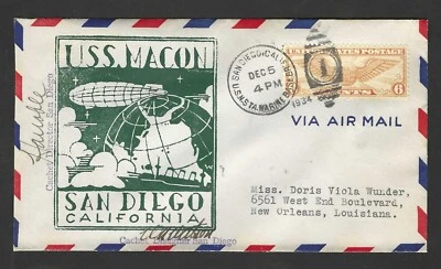 US 1934 ZEPPELIN COVER US NAVY STATION MARINE BASE IN SAN DIEGO - Image 1 of 2