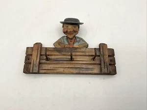 Selten Vintage Holz handgeschnitzt Wackelkopf Wand Schlüssel Regal Halter (S) - Bild 1 von 24