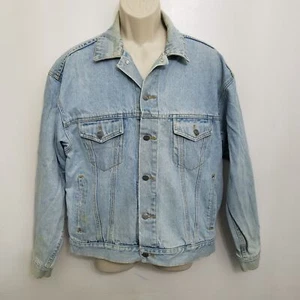 Structure Mens Denim Jacket Medium Light Wash Blue Distressed Trucker Vintage - Picture 1 of 7