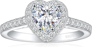 1CT 925 Sterling Silver Engagement Rings for Women Heart Cut Halo Cubic Zirconia - Picture 1 of 7