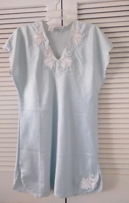 Vintage Sears Nightgown Womens S Sleeveless Applique Pearls Blue 70s - Image 1 of 4