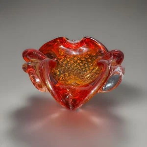 Vtg Murano Hand-blown Red ruffled edge/infused gold ashtray - GUC - see pics - Picture 1 of 11