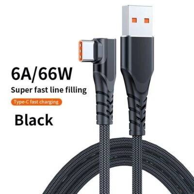 6A 66W USB C Type C Fast Charging Cable For Huawei Samsung 90 Degree Data Cord - Image 1 of 4
