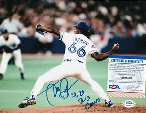 JUAN GUZMAN TORONTO BLUE JAYS 92,93 WS CHAMPS PSA AUTHENTICATED SIGNED 8x10 - Picture 1 of 1