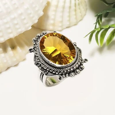 Citrine Gemstone Handmade Solid 925 Sterling Silver Adjustable Friend Ring V6514 - Image 1 of 4