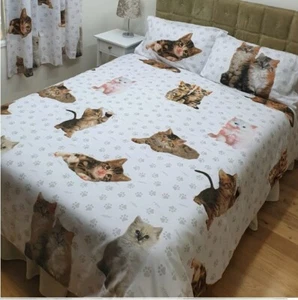 Juego de funda edredón de cama individual linda ropa de cama reversible oficial Rachael Hale para gatitos - Imagen 1 de 2
