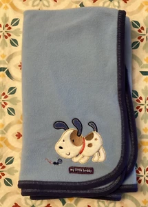 Carters My Little Buddy Blue Baby Blanket Puppy Dog Ant Navy Trim Just One Year - Picture 1 of 4