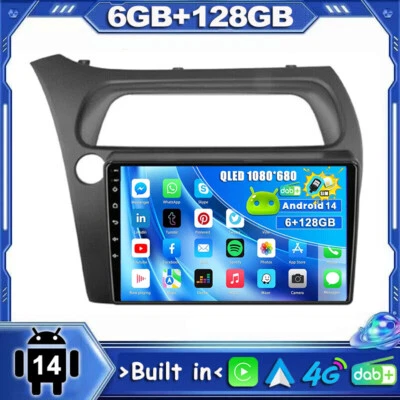 DAB+ Car Play Für Honda Civic VIII 2006-2011 Autoradio Android 14 GPS Navi QLED - Bild 1 von 4