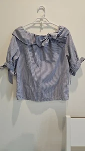 Blue And White Striped Blouse With Bowtie Details - Picture 1 of 4