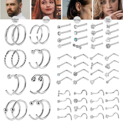 Kit de perforación de oreja de 2-64 piezas de anillos para nariz de acero quirúrgico tornillo/L/labret recto 20G Foto 1 de 4