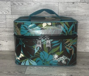 Vintage Roxy Makeup Bag Cosmetic Train Case Zip Travel Luggage Hawaiian Mirror - Picture 1 of 17