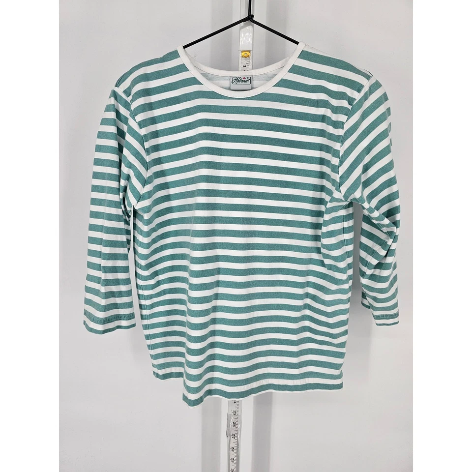 Camiseta vintage Haband para mujer talla S manga 3/4 verde azulado y blanco a rayas años 90 Foto 1 de 3