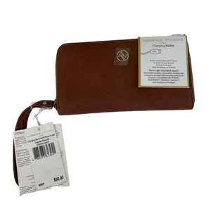NEW WOMEN'S ADRIENNE VITTADINI COGNAC LEATHER CHARGING WALLET iPhone - Picture 1 of 8