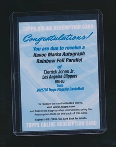 DERRICK JONES JR. 2025-26 TOPPS HAVOC MARKS RAINBOW FOIL AUTO REDEMPTION CARD - Picture 1 of 2