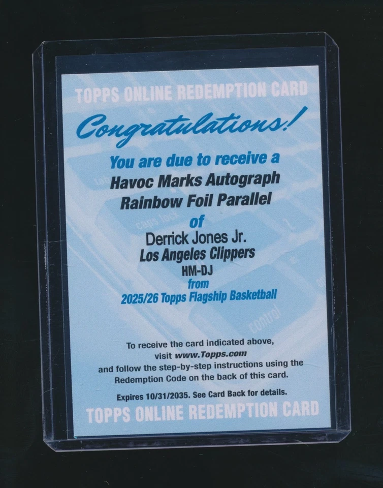 DERRICK JONES JR. 2025-26 TOPPS HAVOC MARKS RAINBOW FOIL AUTO REDEMPTION CARD - Image 1 of 2